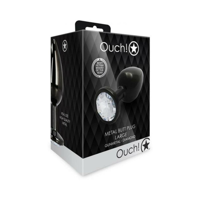 Shots Ouch! Round Gem Butt Plug Large Gunmetal/diamond