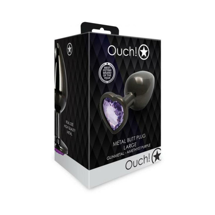 Shots Ouch! Heart Gem Butt Plug Large Gunmetal/amethyst