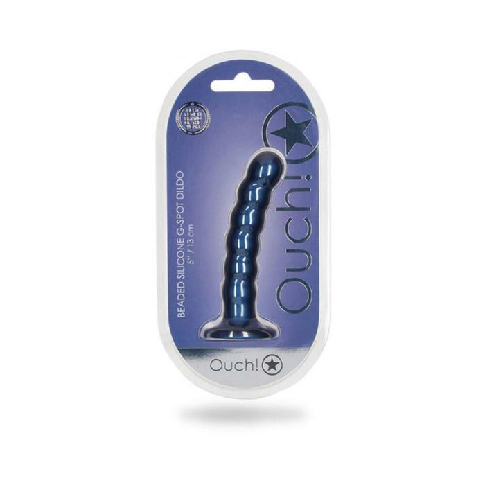 Shots Ouch! Beaded Silicone 5 In. G-spot Dildo Metallic Blue