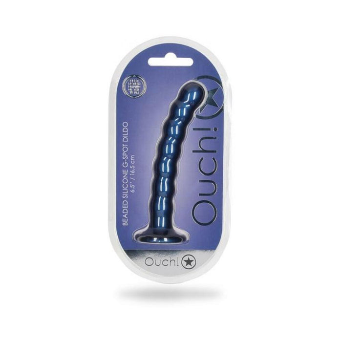 Shots Ouch! Beaded Silicone 6.5 In. G-spot Dildo Metallic Blue