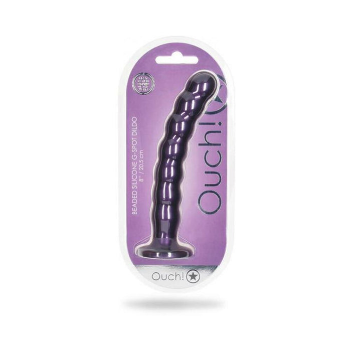 Shots Ouch! Beaded Silicone 8 In. G-spot Dildo Metallic Purple