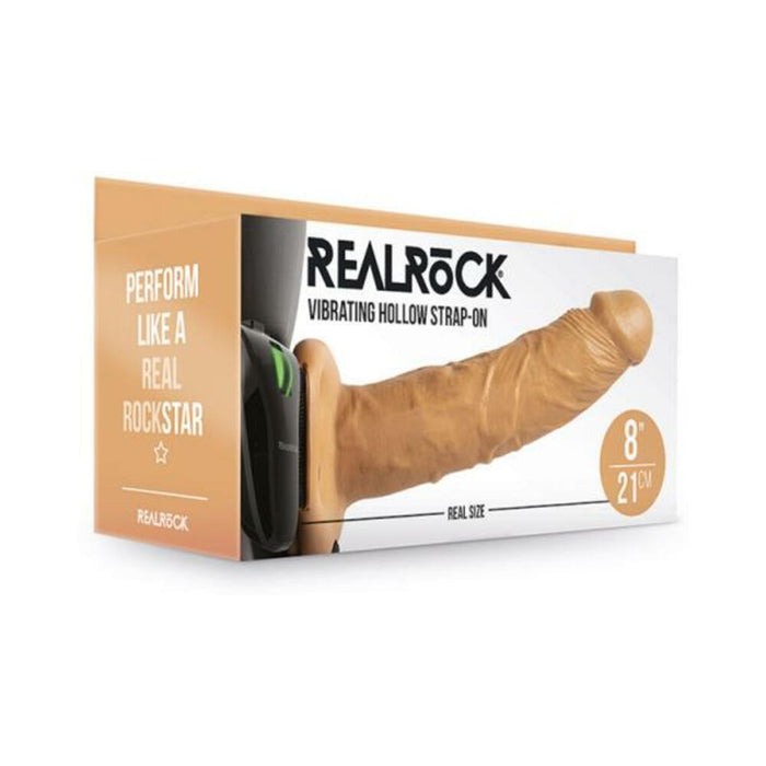 Realrock Vibrating Hollow Strap-on Without Balls 8 In. Caramel
