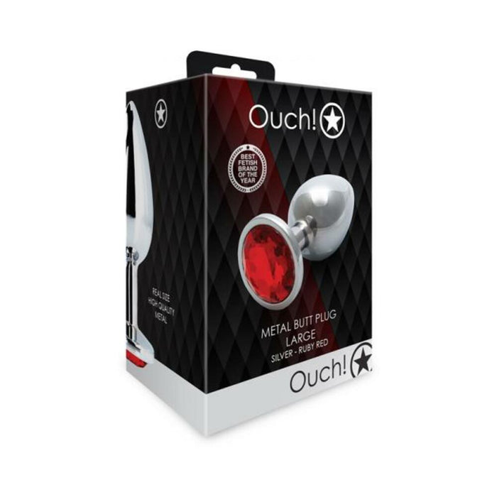 Shots Ouch! Round Gem Butt Plug Large Silver/ruby Red