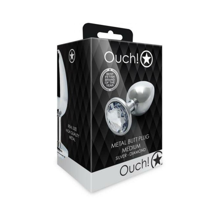 Shots Ouch! Round Gem Butt Plug Medium Silver/diamond