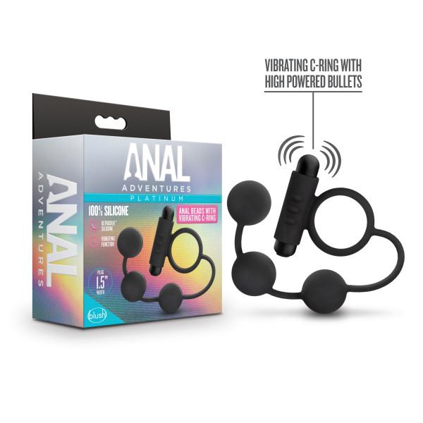 Blush Anal Adventures Platinum Silicone Anal Ball W/vibrating C Ring - Black
