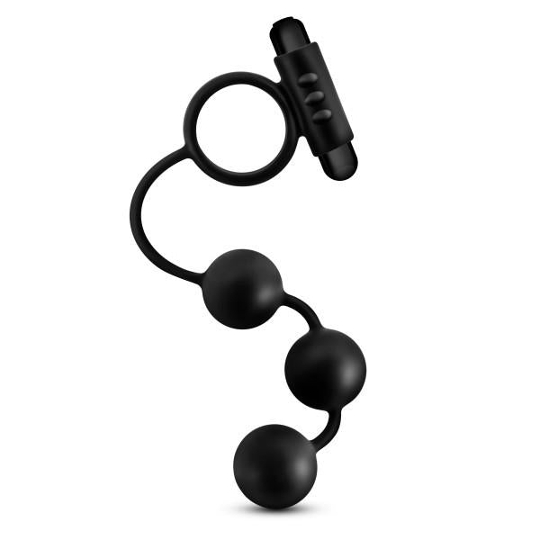 Blush Anal Adventures Platinum Silicone Anal Ball W/vibrating C Ring - Black