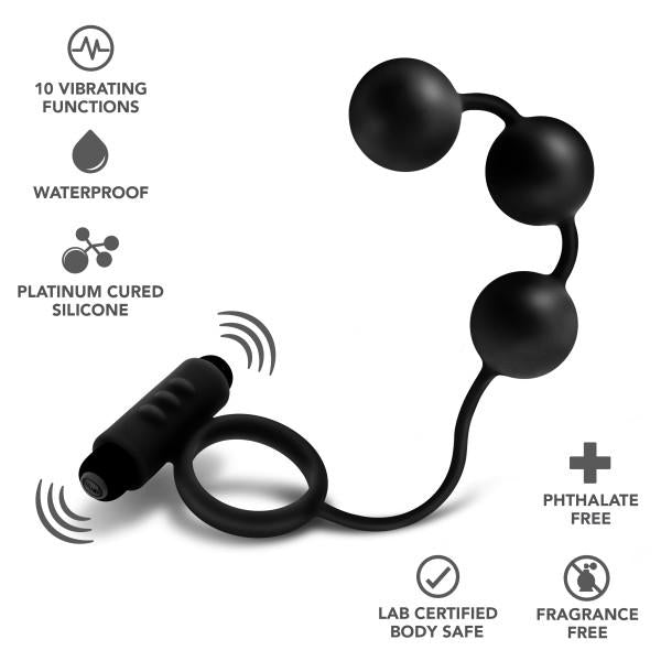 Blush Anal Adventures Platinum Silicone Anal Ball W/vibrating C Ring - Black