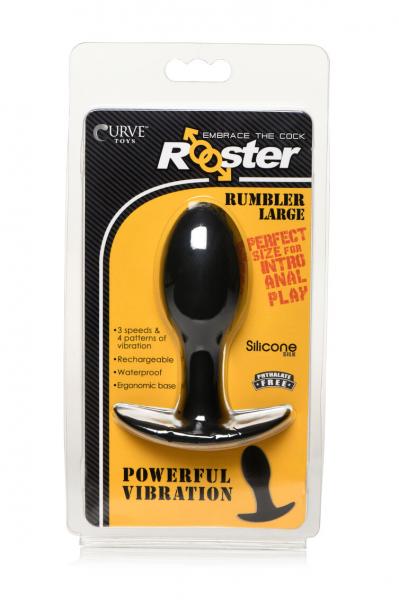 Curve Toys Rooster Rumbler Vibrating Silicone Anal Plug Large - Black