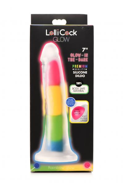 Lollicock Silicone Dildo 7 In. Rainbow Glow In The Dark
