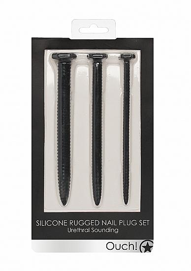 Silicone Rugged Nail Plug Set - Urethral Sounding -  Black