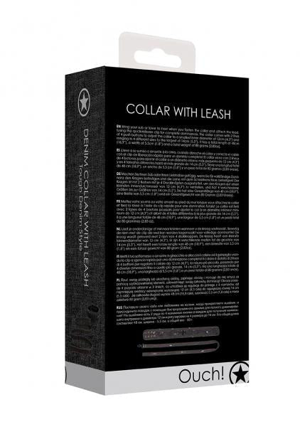 Denim Collar - With Leash - Roughend Denim Style - Black