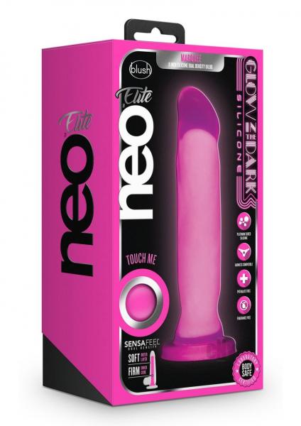 Neo Elite - Glow-in-the-dark Marquee - 8-inch Silicone Dual-density Dildo - Neon Pink