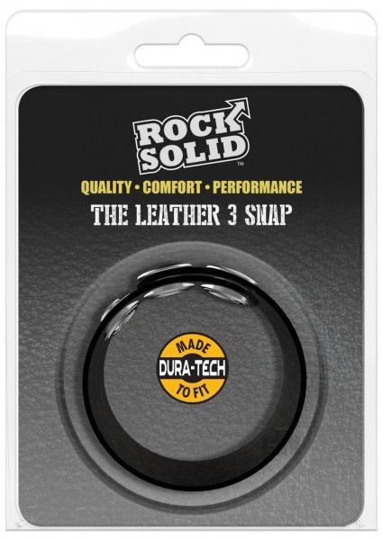 Rock Solid Adjustable Leather 3 Snap Cock Ring Black