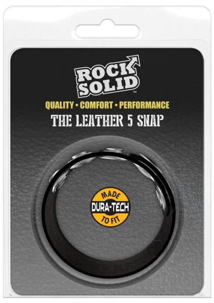 Rock Solid Adjustable Leather 5 Snap Cock Ring (black)