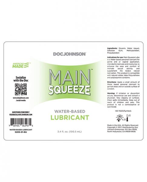 Main Squeeze Water Based Lubricant 3.4 fluid ounces