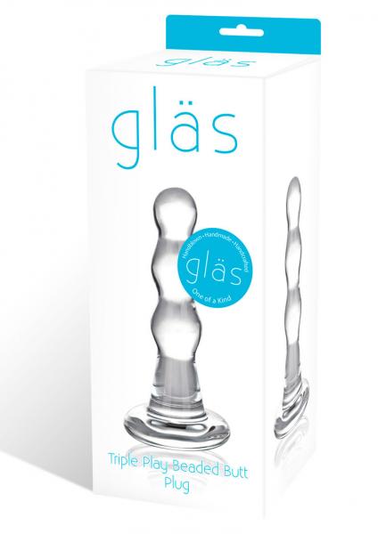 Glas Triple Play Beaded Butt Plug Clear
