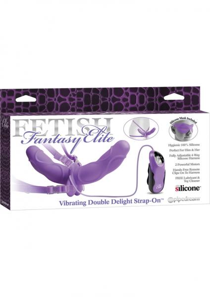 Elite Vibrating Double Delight Strap On 10 Inches - Purple