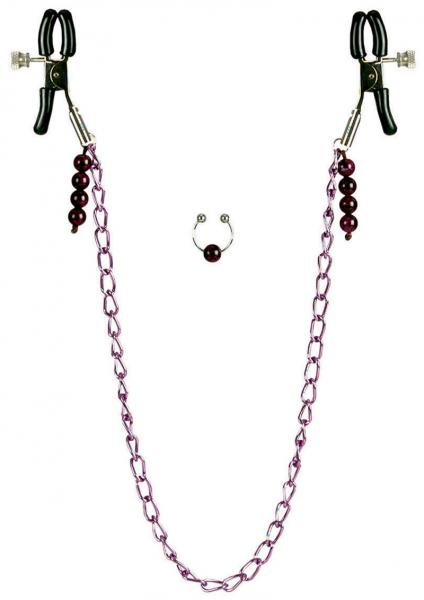 Nipple Clamps- Purple Chain with Navel Ring