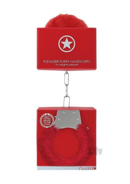 Ouch Furry Pleasure Handcuffs Red