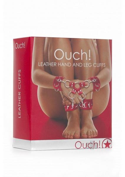 Ouch Leather Hand and Leg Cuffs Red