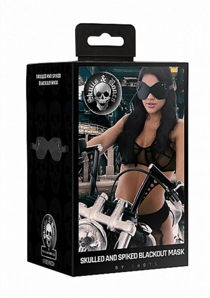 Ouch! Skulls & Bones Large Eye Mask With Skulls and Spikes Black