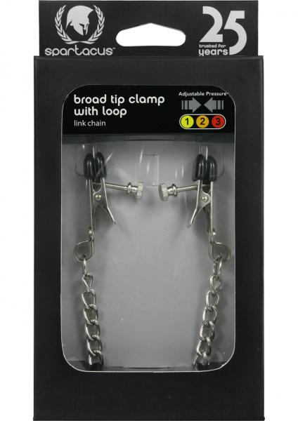 Adjustable Broad Tip Nipple Clamps With Loop And Link Chain Silver