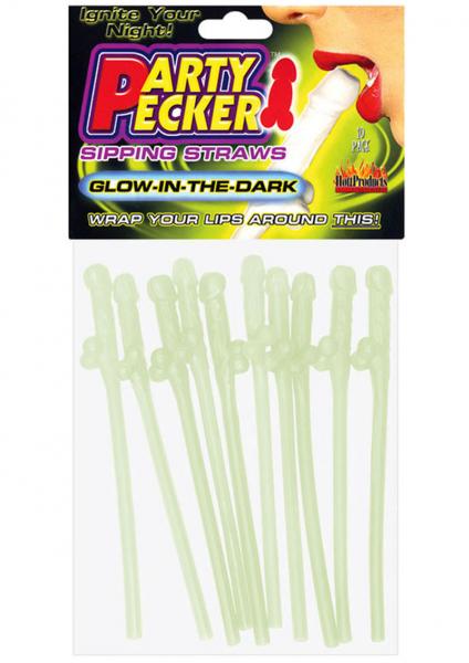 Party Pecker Sipping Straws Glow 10 Pack
