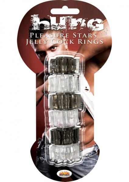 Hung Pleasure Stars Jelly Cock Rings Black/clear 6 Pack