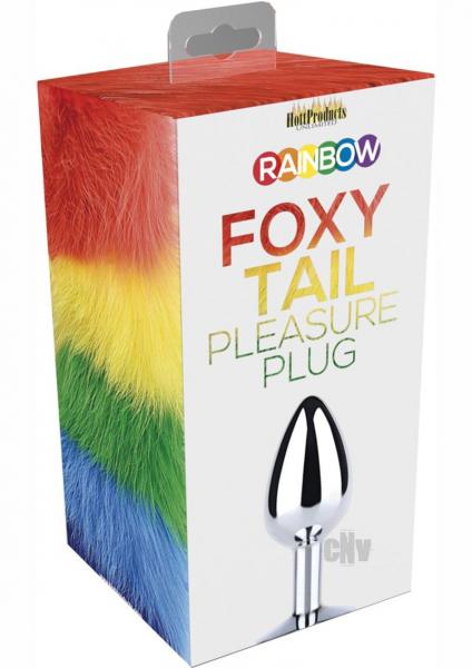 Rainbow Foxy Tail  Fur Tail With Stainless Steel Butt Plug