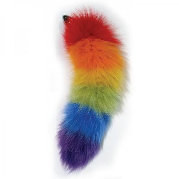 Rainbow Foxy Tail  Fur Tail With Stainless Steel Butt Plug