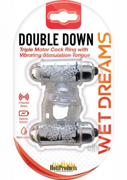 Wet Dreams Double Down Dual Motor Cock Ring With Power Bullet  And Stimulator Tongue With Motor