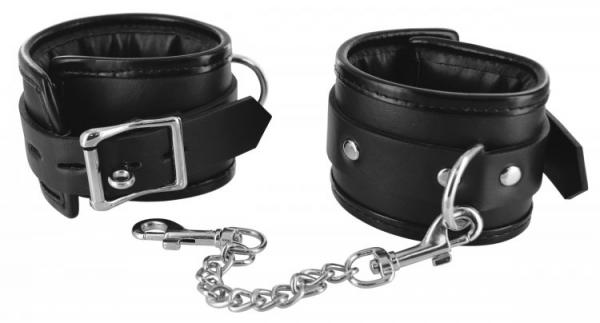 Locking Padded Wrist Cuffs With Chain Black