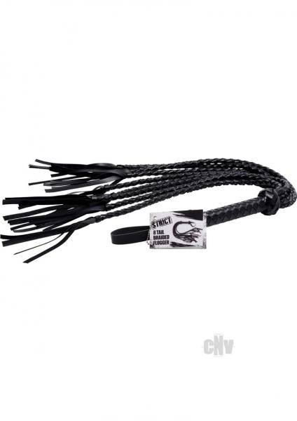 8 Tail Braided Flogger Black Leather
