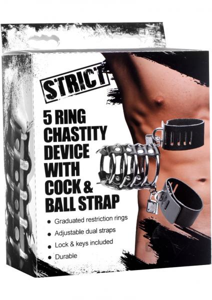 5 Ring Chastity Device With Cock And Ball Strap