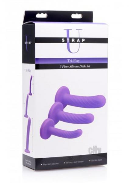 Tri-Play Silicone Dildo 3 Piece Set Purple