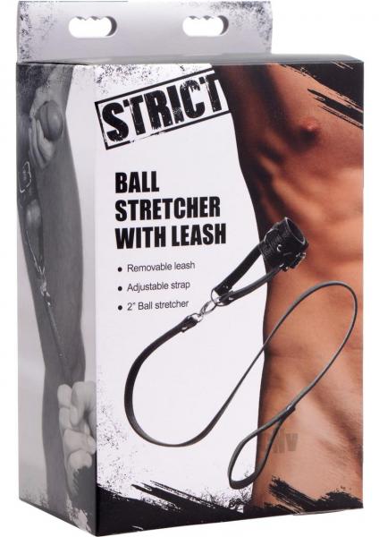 Ball Stretcher With Leash Black Leather