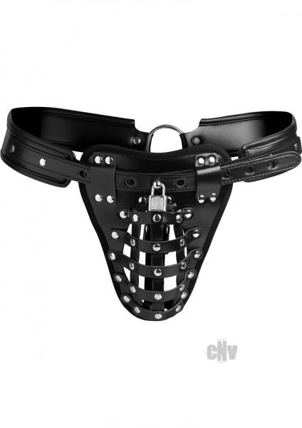 Netted Male Chastity Jock Black Leather O/S