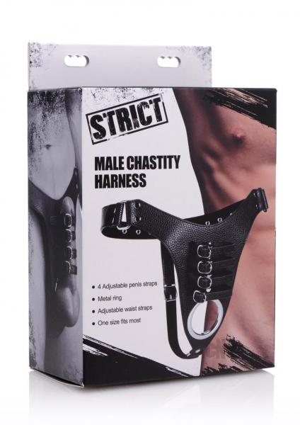 Strict Male Chastity Harness O/S Black  Leather