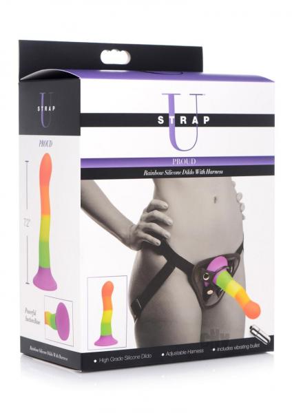 Proud Rainbow Silicone Dildo With Harness
