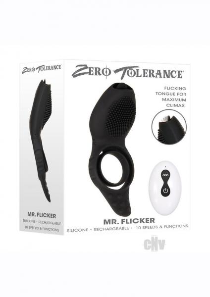Zt Mr. Flicker Vibrating Silicone Cock Ring Black