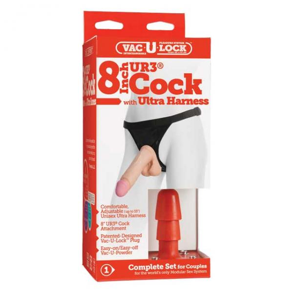 Vac-U-Lock 8'' Ultraskyn Dildo with Ultra Harness - Beige