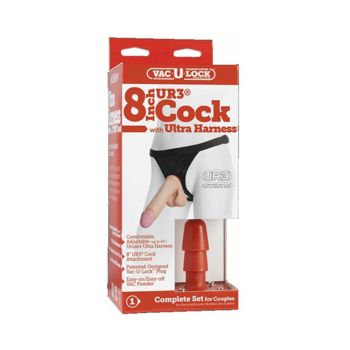 Vac-U-Lock 8'' Ultraskyn Dildo with Ultra Harness - Beige