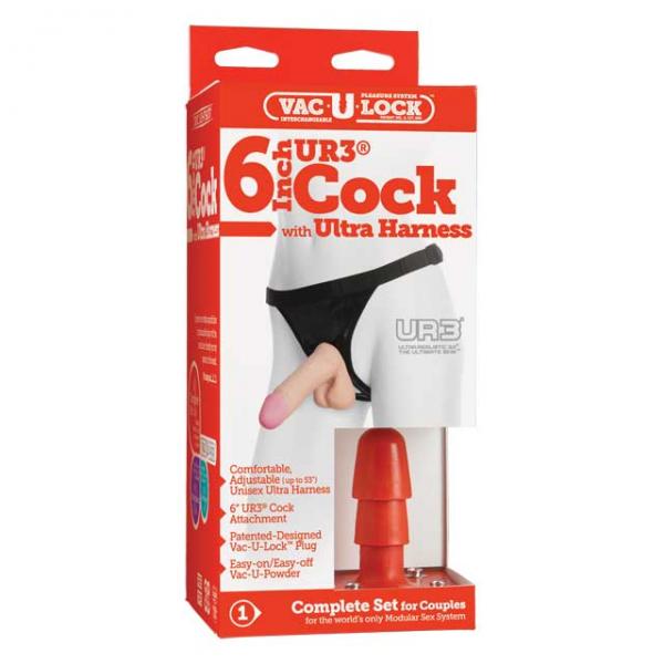Vac-U-Lock 7'' Ultraskyn Dildo with Ultra Harness - Beige
