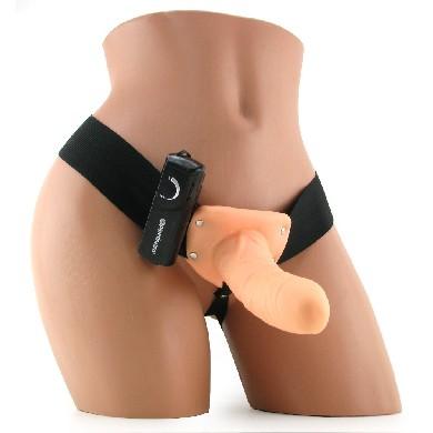 6'' Vibrating Hollow Strap On - Beige