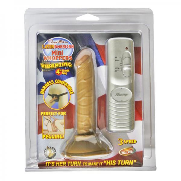 Real Skin Latin American Mini Whoppers Vibrating Dong Brown 4 Inch