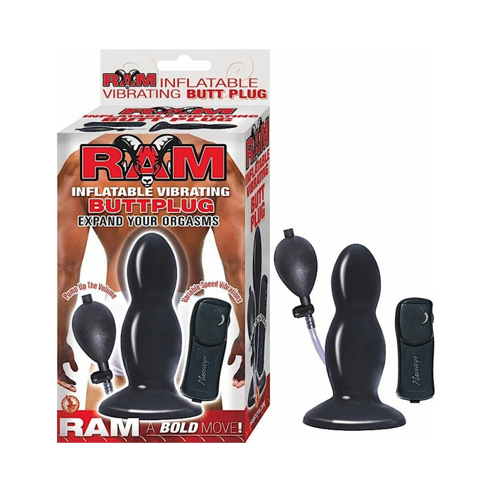 Ram Inflatable Vibrating Butt Plug - Black