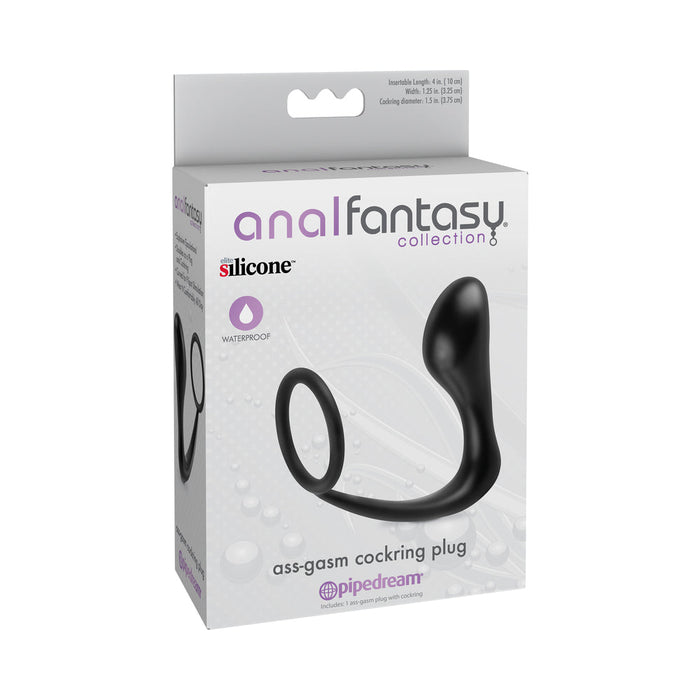 Ass-Gasm Silicone Cockring Plug - Black