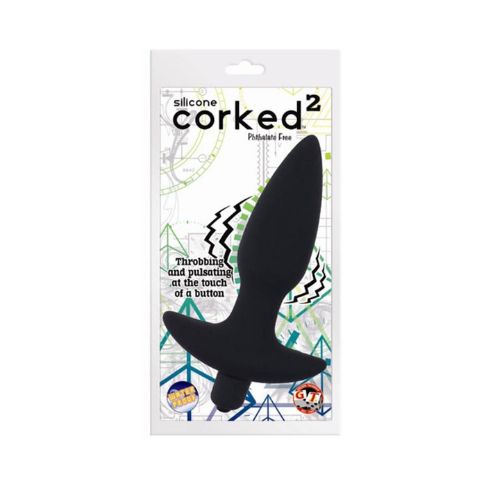 Corked 2 Waterproof Vibrating Medium Butt Plug - Black