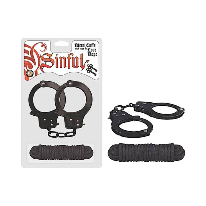 Sinful Metal Cuffs W/keys & Love Rope