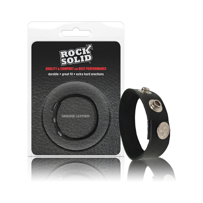 Rock Solid Adjustable Leather 3 Snap Cock Ring Black